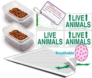 DryFur Kennel Travel Kit for Pets Hook-On Dish & Live Animal Labels 