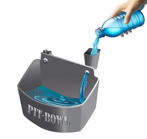crate water bowl with filling funnel